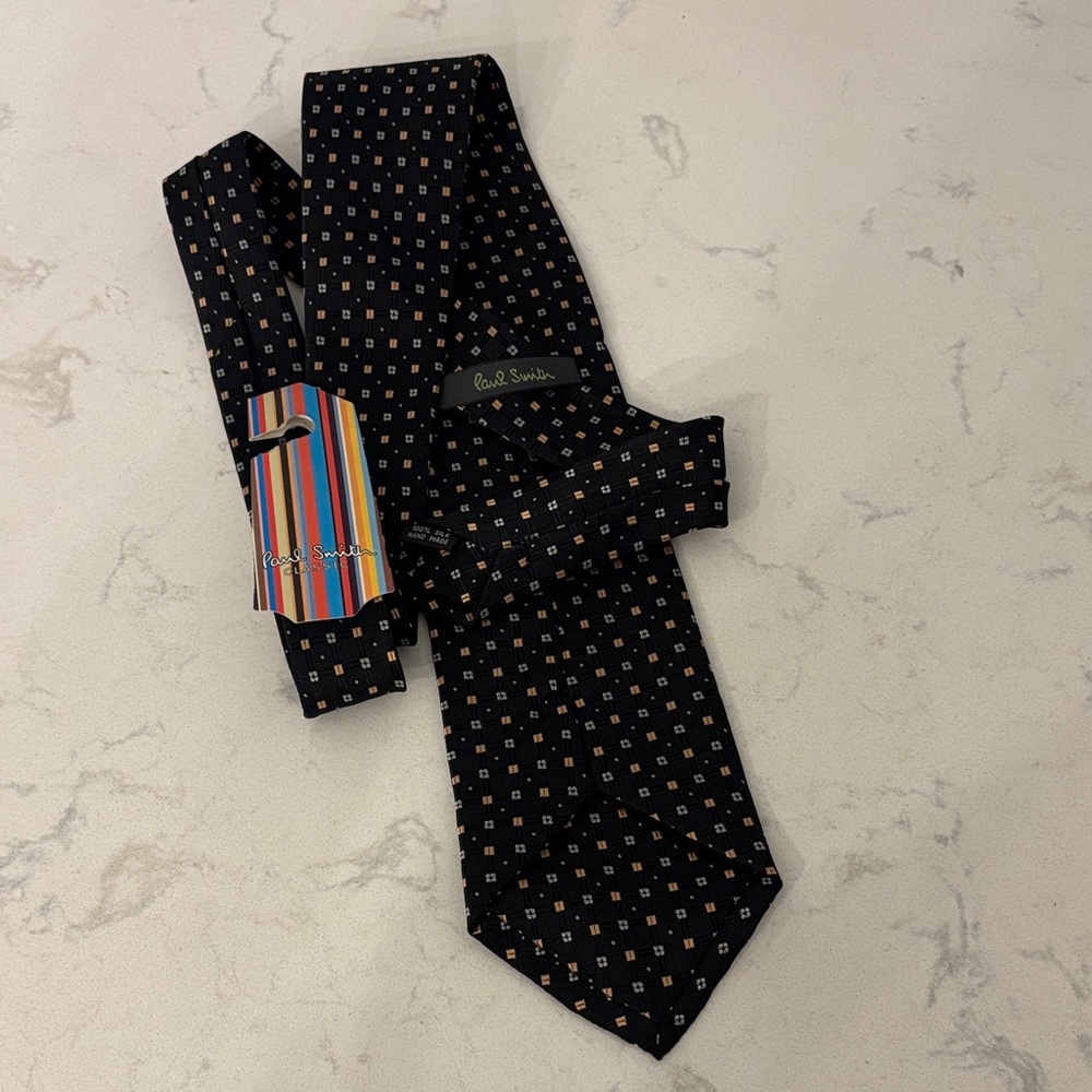 Paul Smith 100% silk Black and Multicolor Geometric Tie